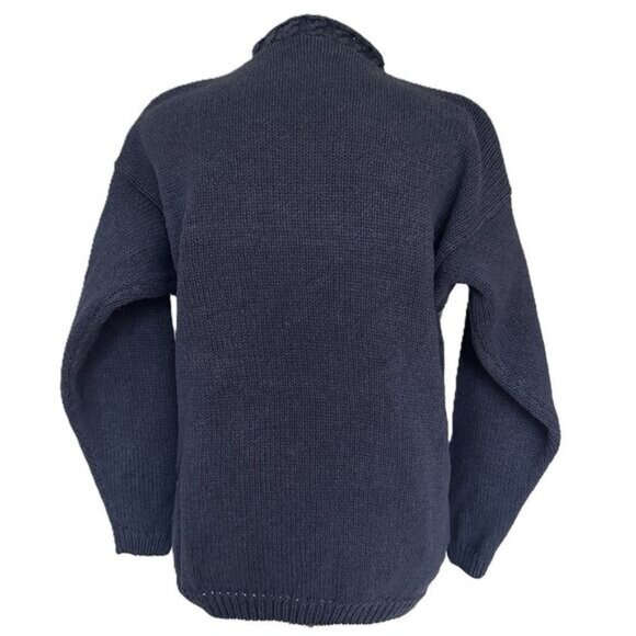 Vintage Floral Chunky Knit Sweater Blue Multi Crystal Kobe Size M Cotton Ramie - Picture 4 of 6